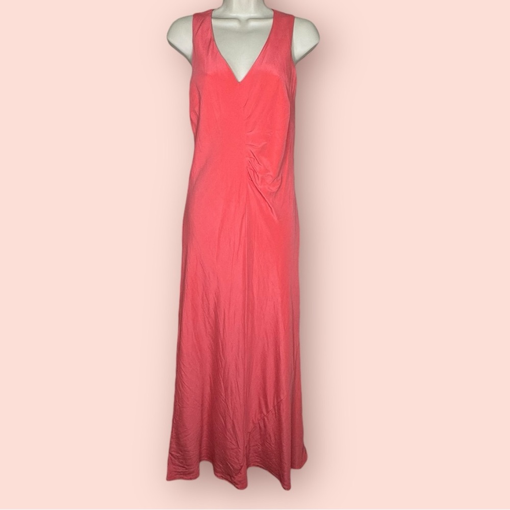 BLOOMINGDALES 100% SILK LINED MAXI DRESS SLEEVELESS CORAL PINK ORANGE